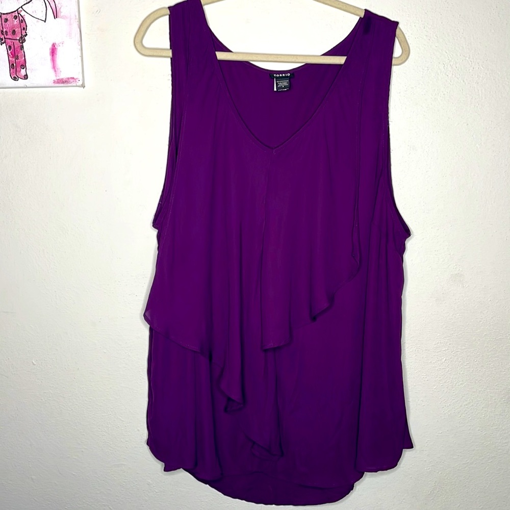 Torrid purple pleated polyester georgette sleeveless ruffle blouse in size 4x